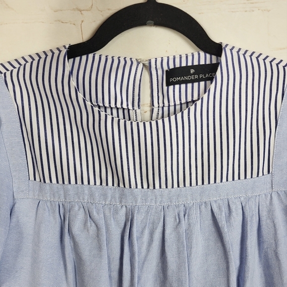 Pomander Place Tuckernuck Preppy Feminine Quinn Tiered Mini Dress Blue Stripe XS - Picture 6 of 16
